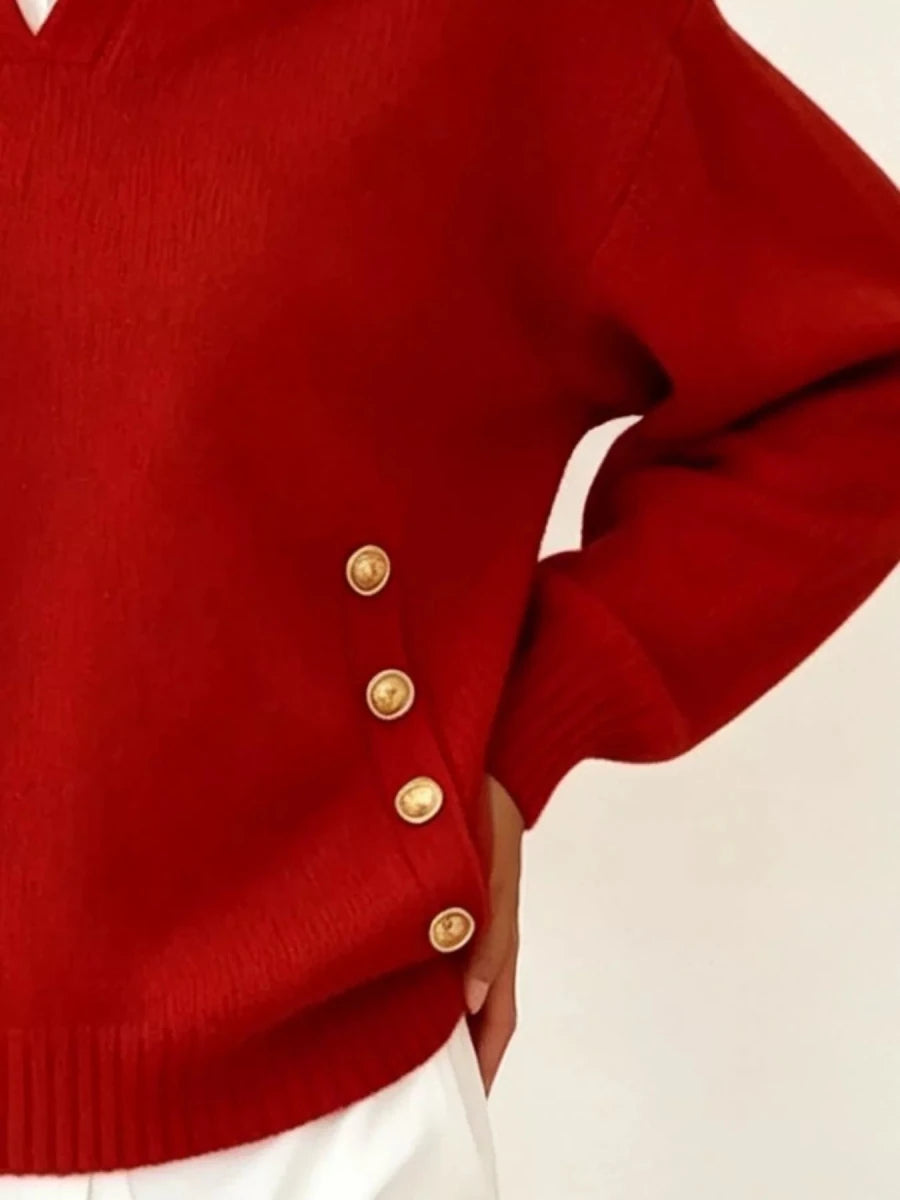 Tarro Clothing Chic Collared Decor-Button Sweater - WowStore.live
