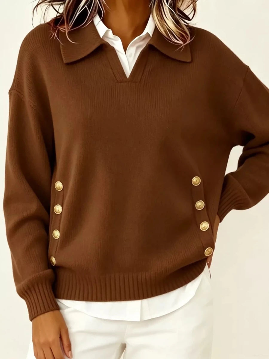 Tarro Clothing Chic Collared Decor-Button Sweater - WowStore.live