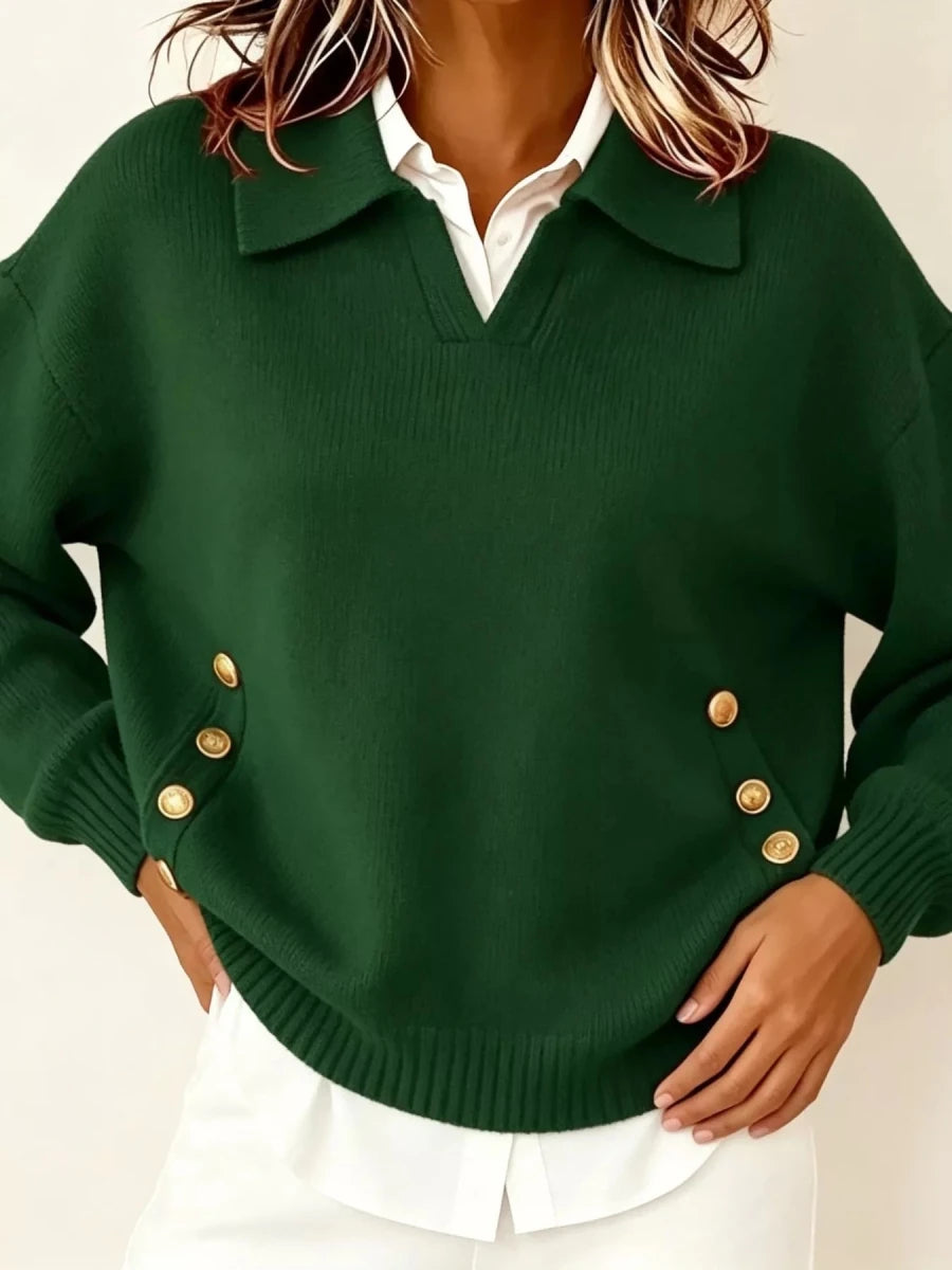 Tarro Clothing Chic Collared Decor-Button Sweater - WowStore.live