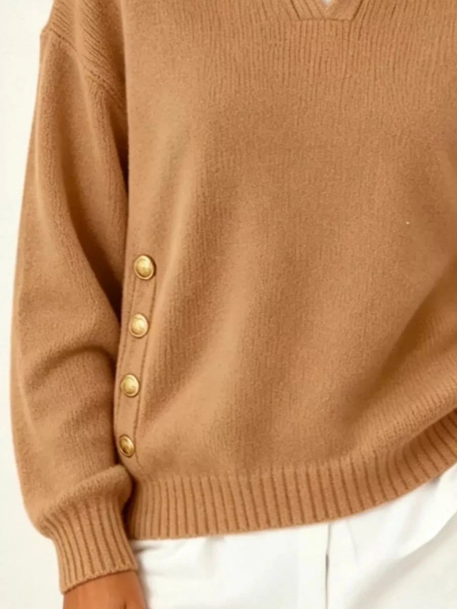 Tarro Clothing Chic Collared Decor-Button Sweater - WowStore.live