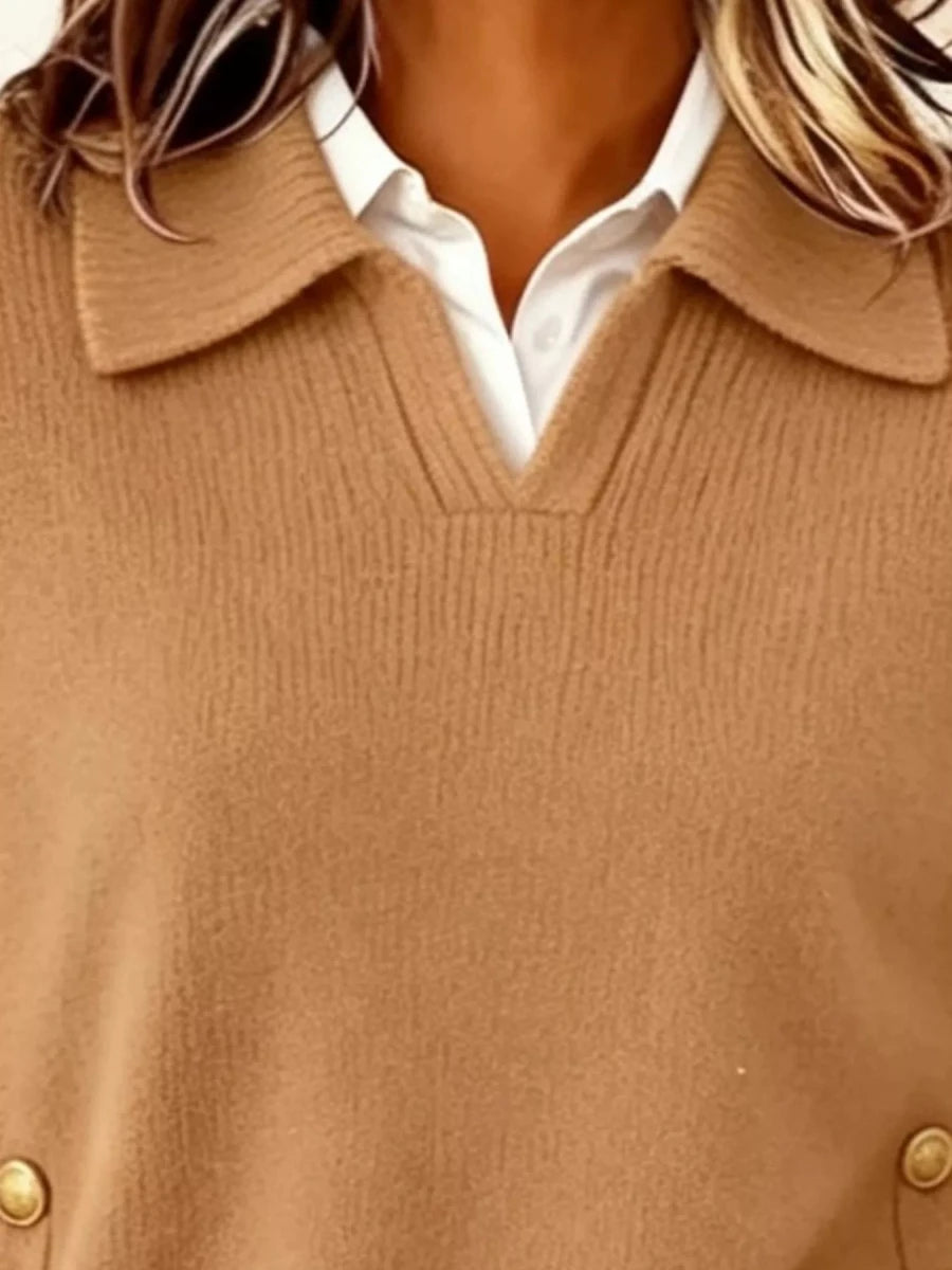 Tarro Clothing Chic Collared Decor-Button Sweater - WowStore.live