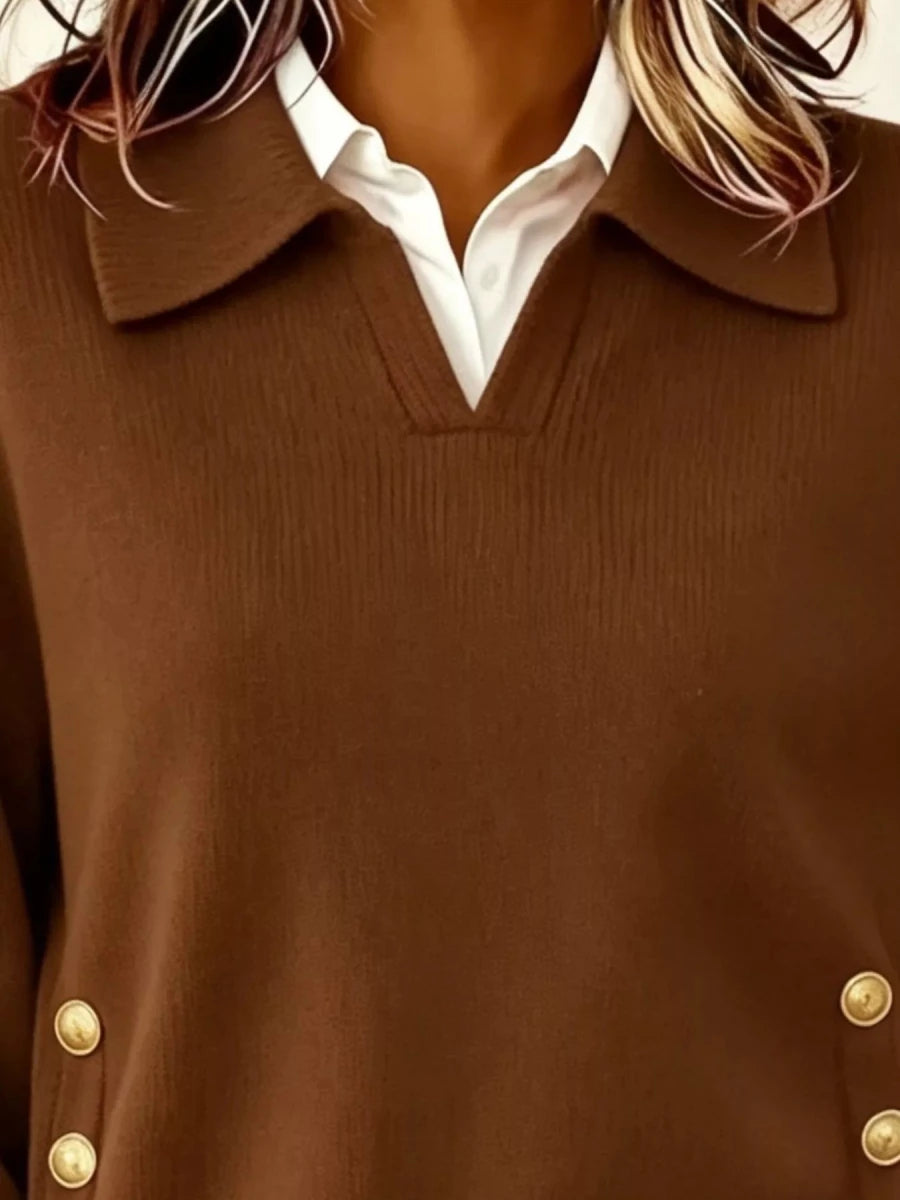 Tarro Clothing Chic Collared Decor-Button Sweater - WowStore.live