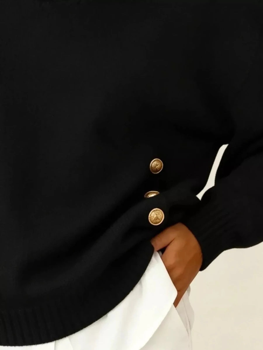 Tarro Clothing Chic Collared Decor-Button Sweater - WowStore.live