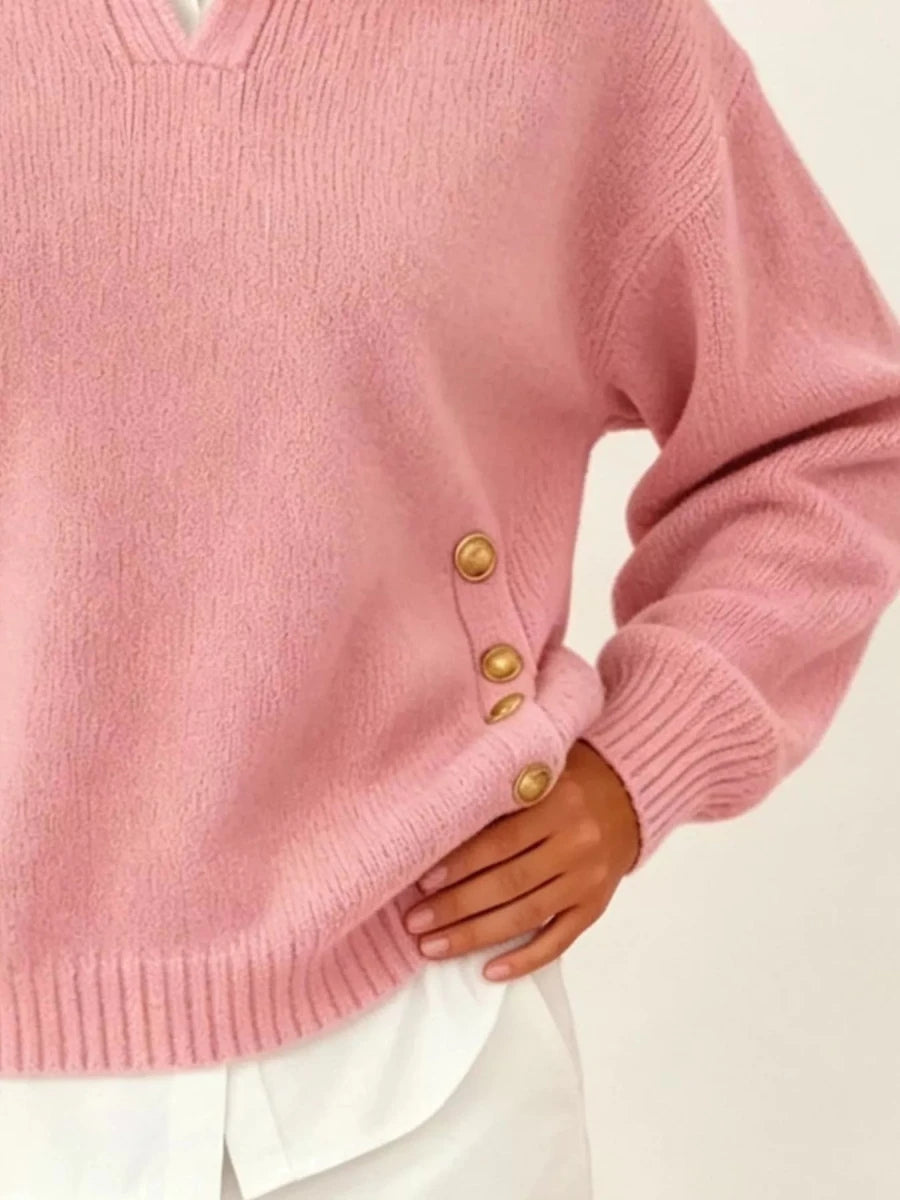 Tarro Clothing Chic Collared Decor-Button Sweater - WowStore.live