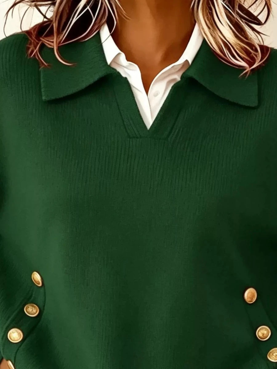 Tarro Clothing Chic Collared Decor-Button Sweater - WowStore.live
