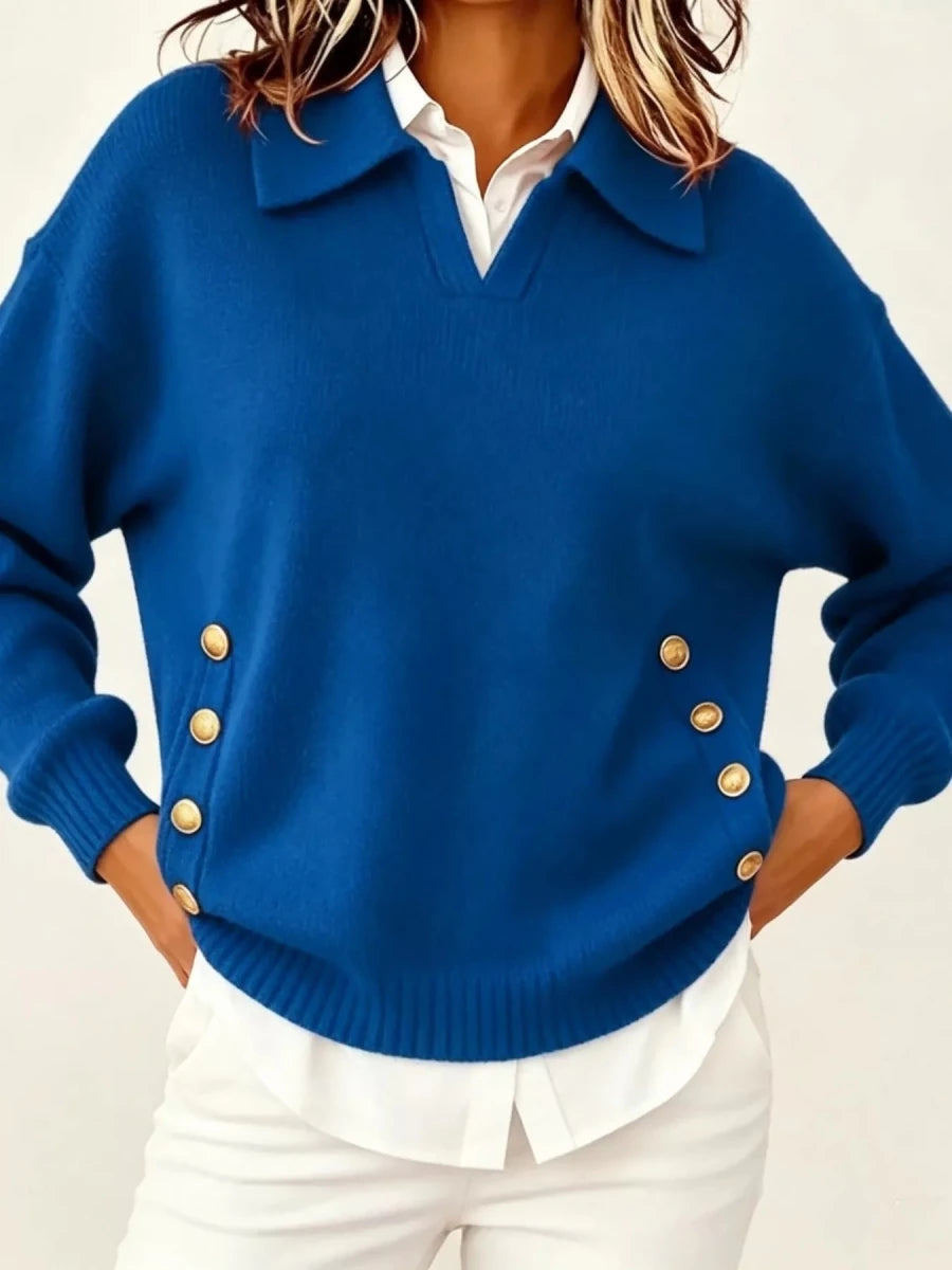 Tarro Clothing Chic Collared Decor-Button Sweater - WowStore.live