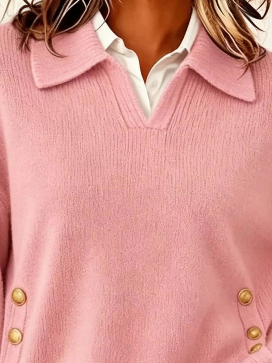 Tarro Clothing Chic Collared Decor-Button Sweater - WowStore.live