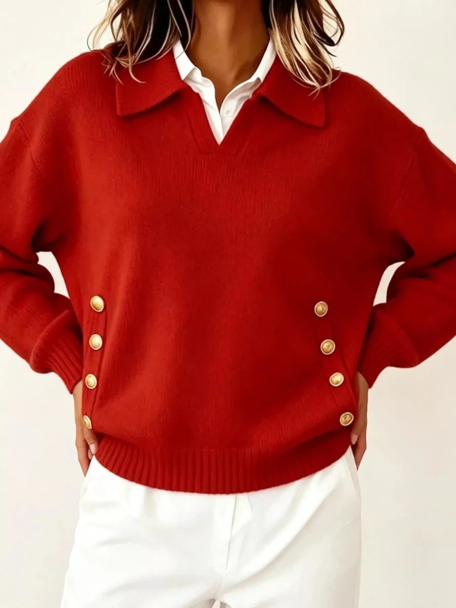 Tarro Clothing Chic Collared Decor-Button Sweater - WowStore.live
