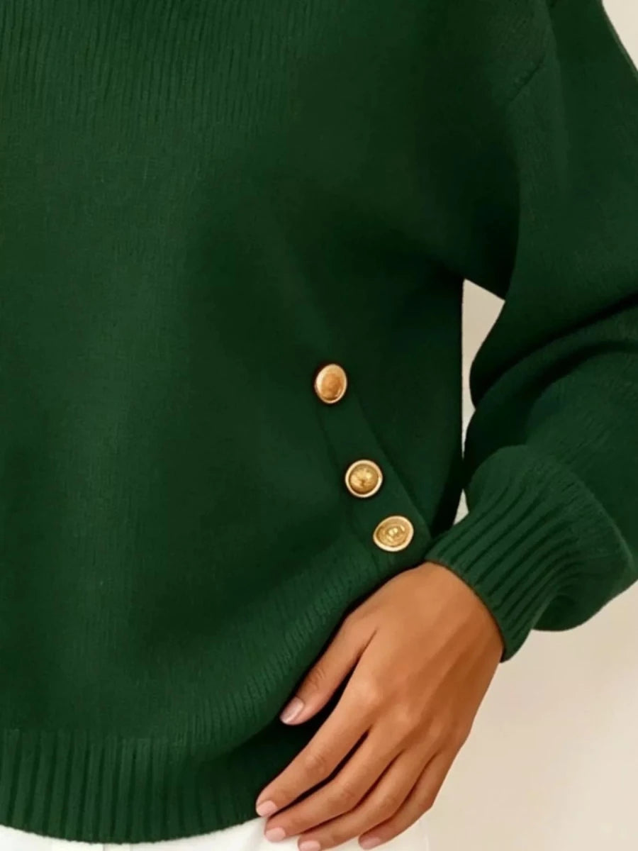 Tarro Clothing Chic Collared Decor-Button Sweater - WowStore.live