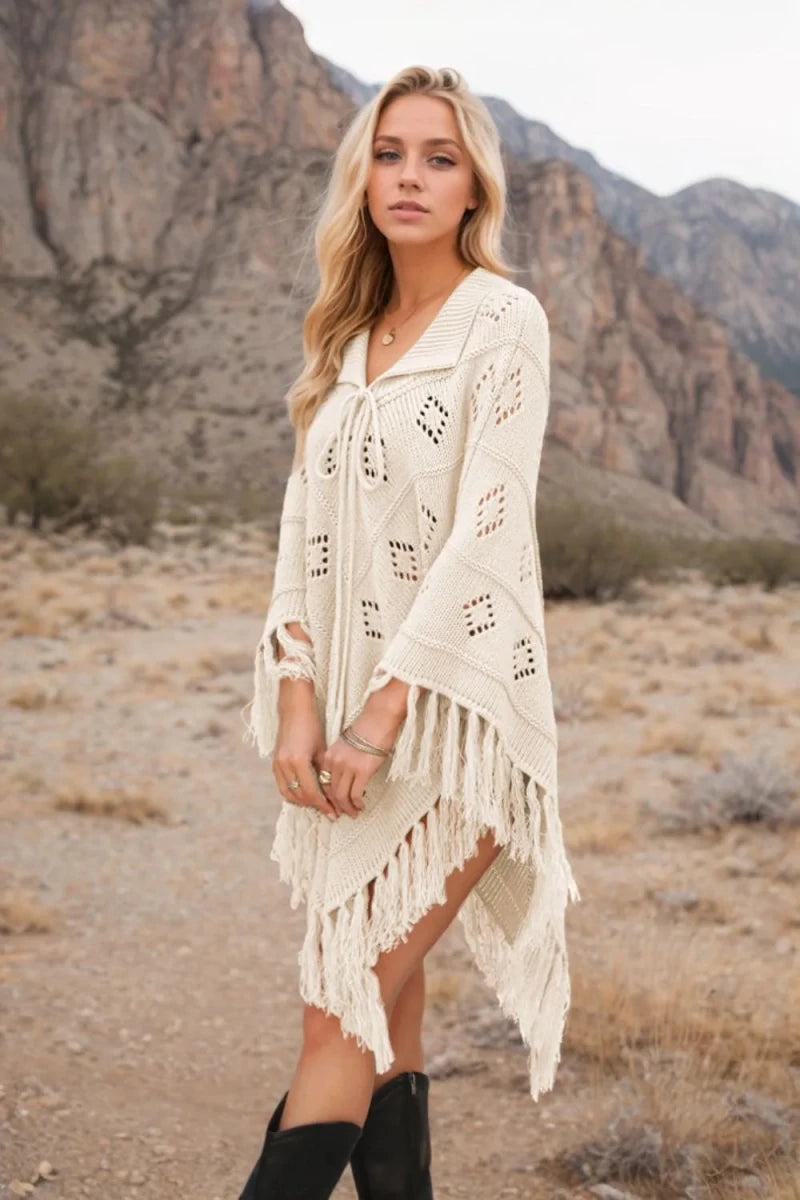 Tassel Hem Knit Cover Up - Wow Store