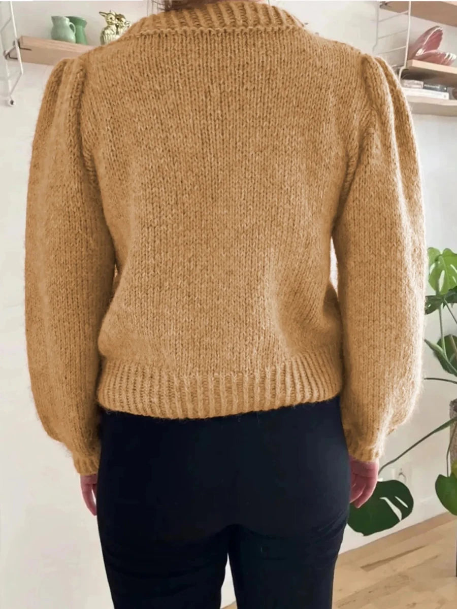 Textured Knit Round Neck Long Sleeve Sweater - Wow Store