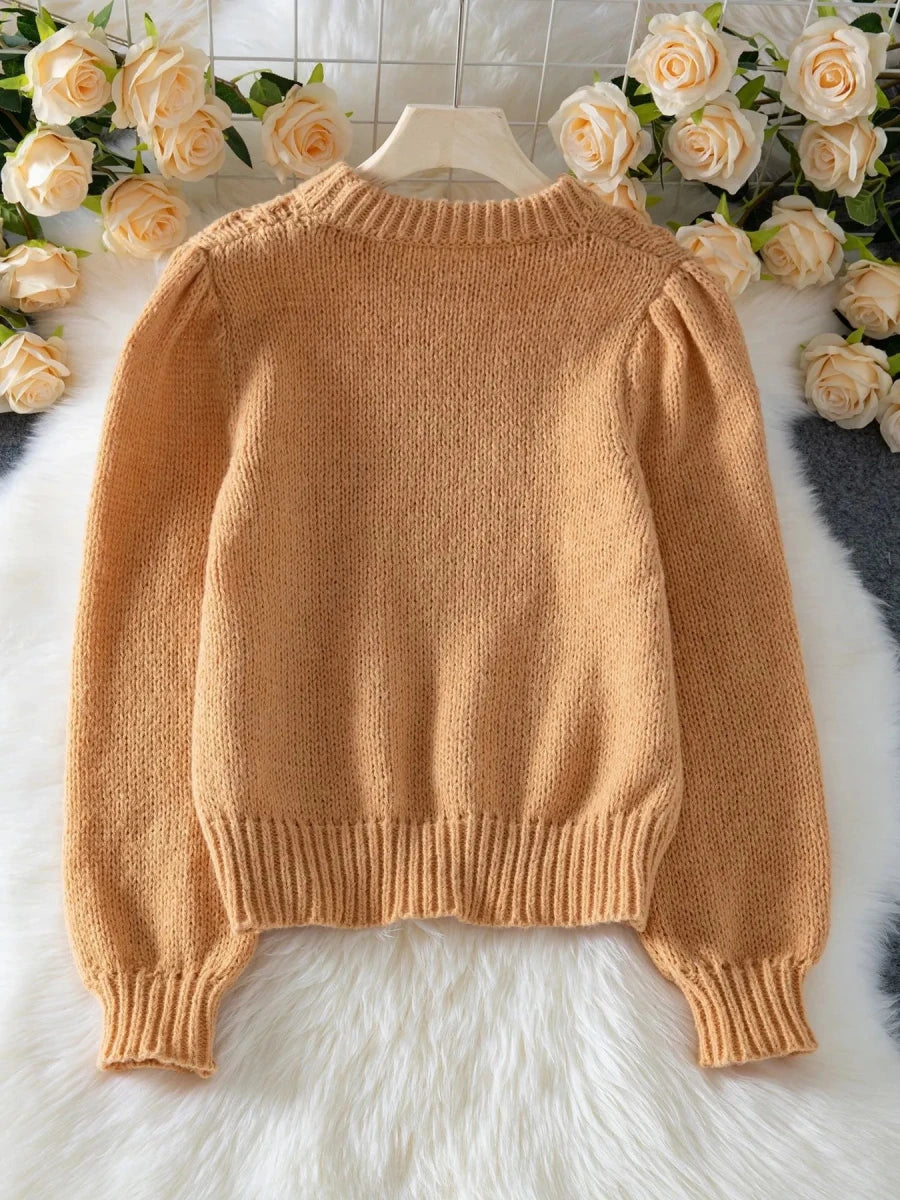 Textured Knit Round Neck Long Sleeve Sweater - Wow Store
