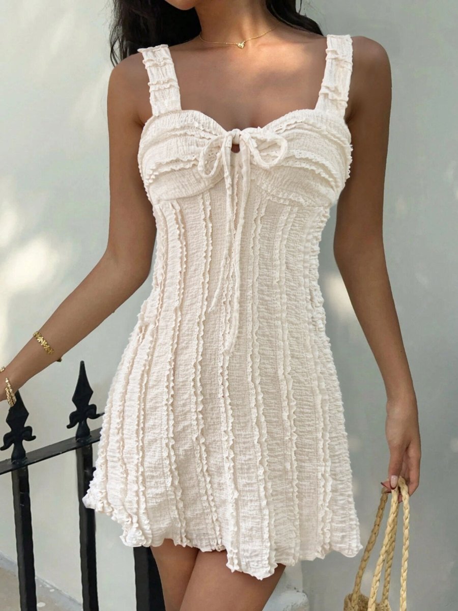 Textured Sweetheart Neck Mini Dress - Wow Store
