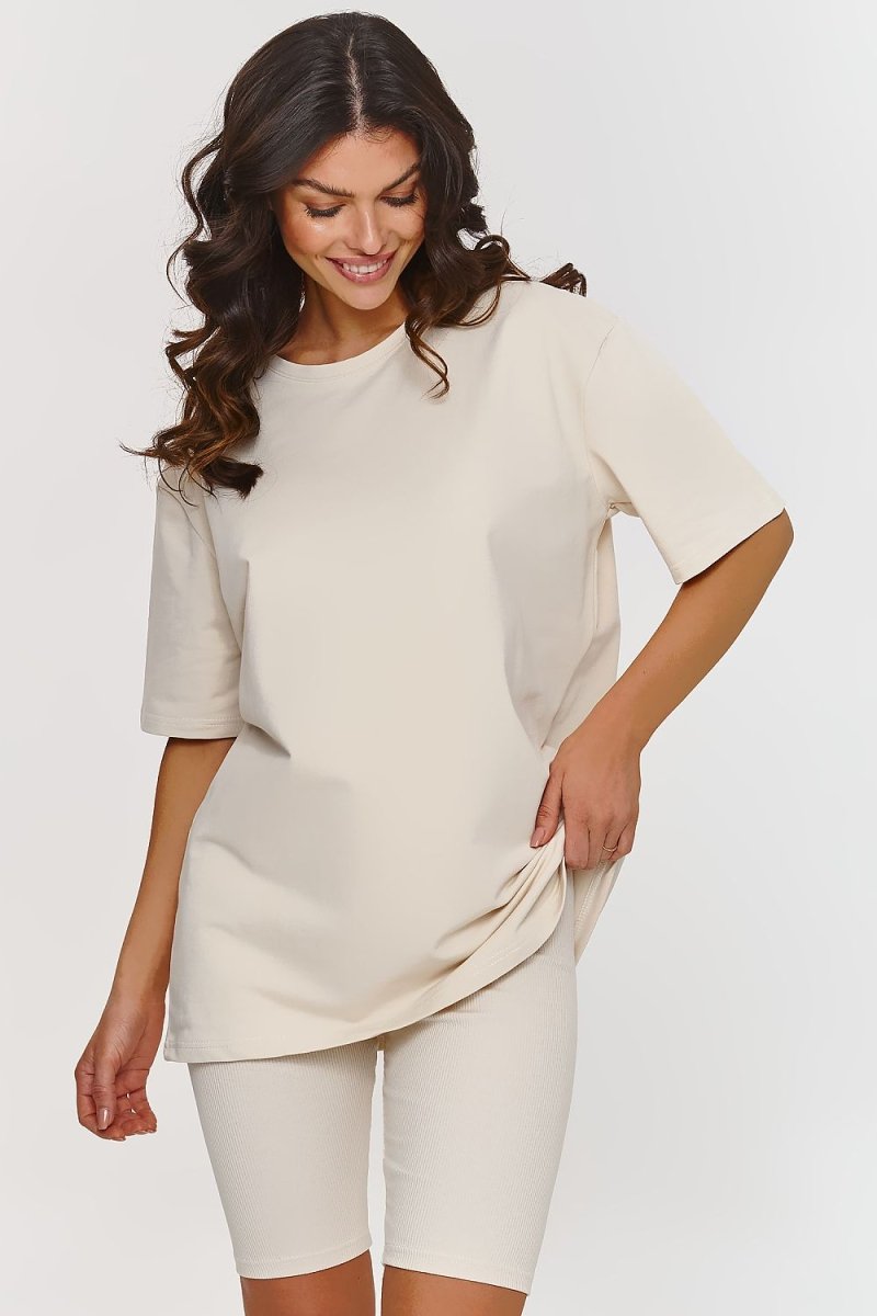 The Casual T-shirt with fitted turtlenecks Set Makadamia - Wow Store - Wow Store