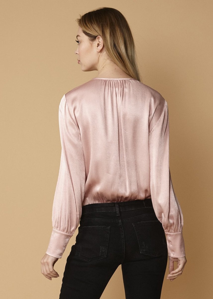 Tie - Neck Long Sleeve Bodysuit in Fall Pink - Wow Store