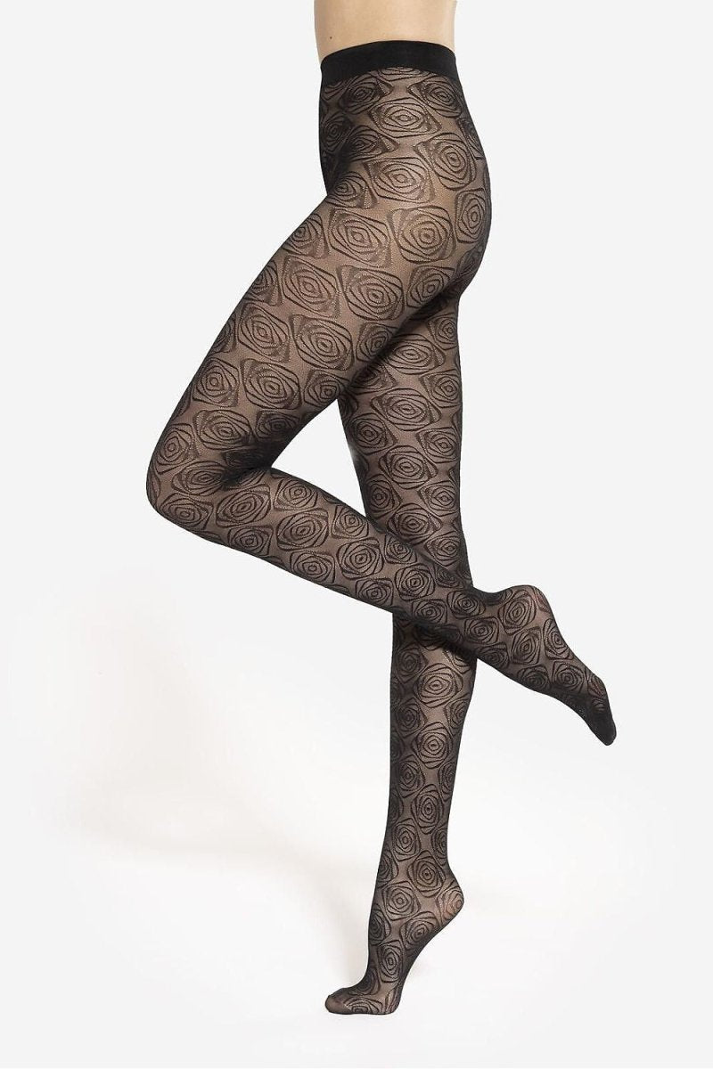 Close-up of Floral Tights Showing Intricate Pattern and Luxurious Fabric Texture