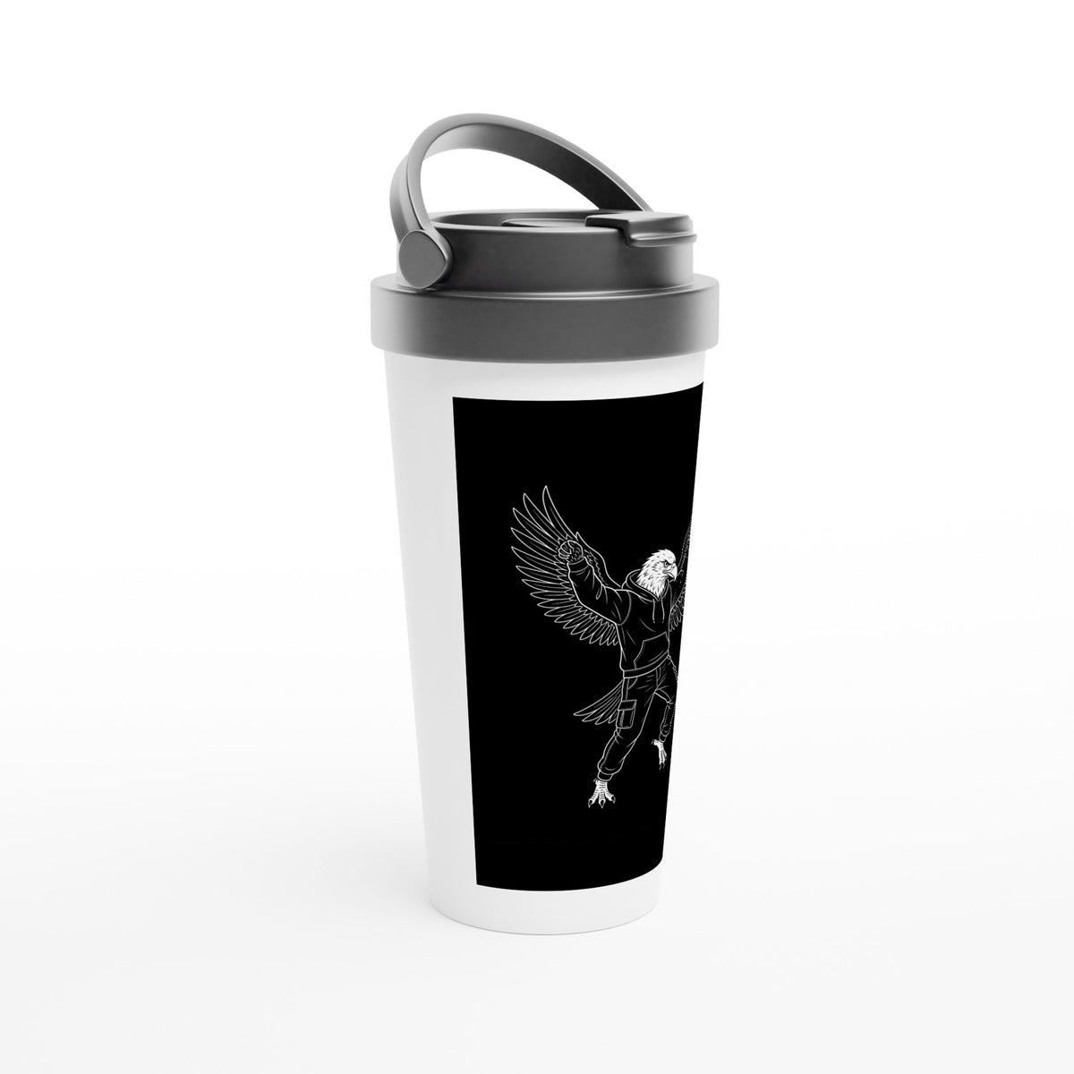 Custom AI Travel Mug, example design: the WOW eagle