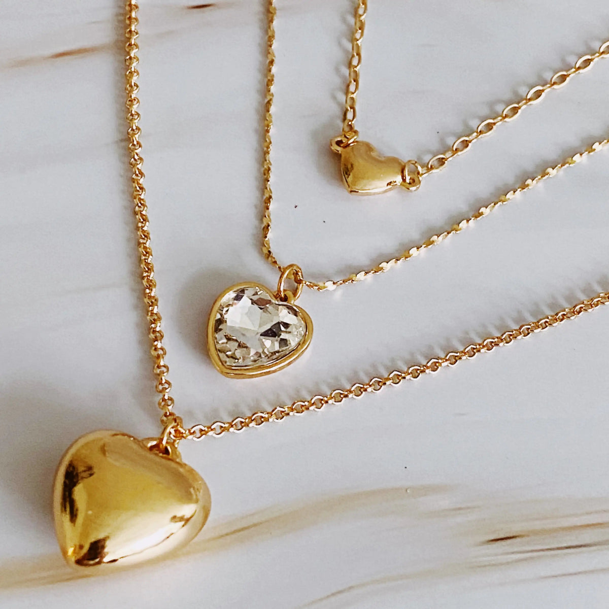 Triple Heart Pendant Necklace Set Of 3 - Wow Store