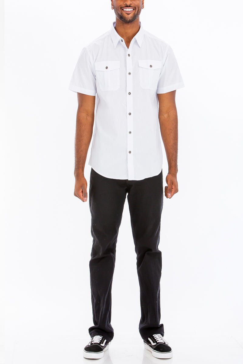 TWO POCKET BUTTON DOWN SHIRT (WHITE) - Wow Store