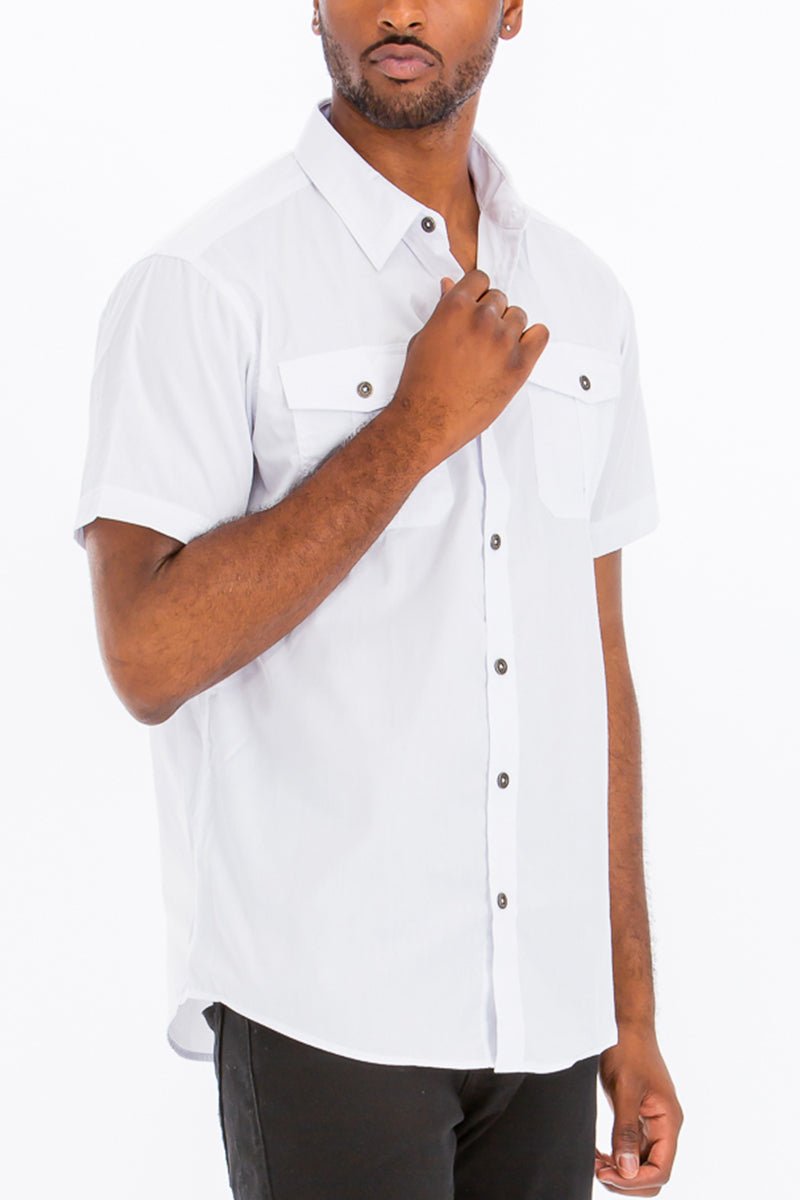 TWO POCKET BUTTON DOWN SHIRT (WHITE) - Wow Store