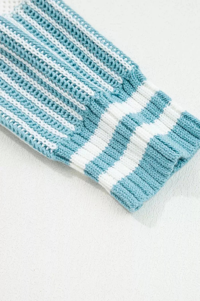 Two Tone Striped Patchwork Drop Shoulder Loose Sweater - Wow Store