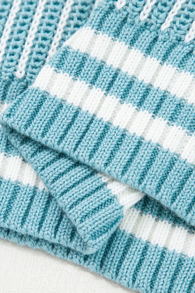 Two Tone Striped Patchwork Drop Shoulder Loose Sweater - Wow Store