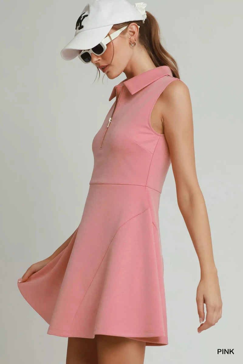Umgee Collared Quarter Zip Tennis Dress - WowStore.live