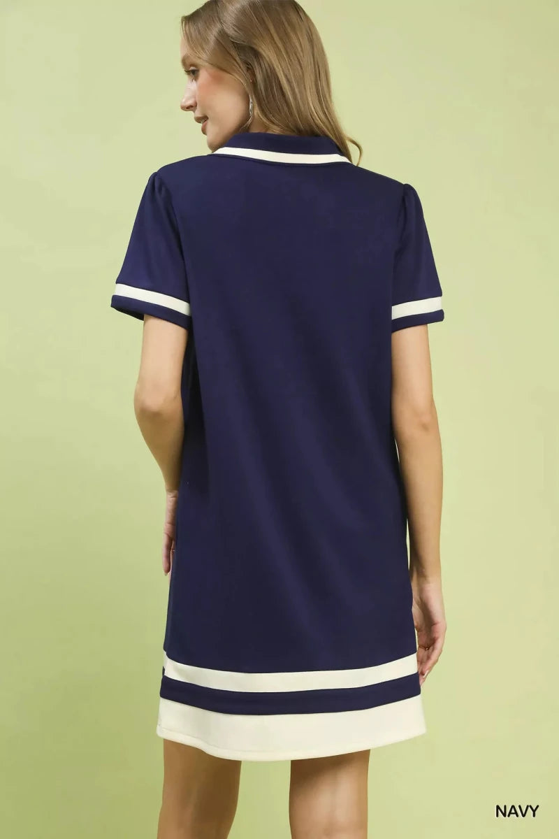 Umgee Striped Contrast Short Sleeve Shift Dress - Wow Store