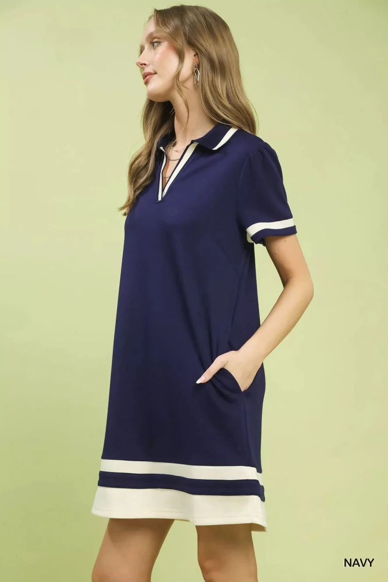 Umgee Striped Contrast Short Sleeve Shift Dress - Wow Store