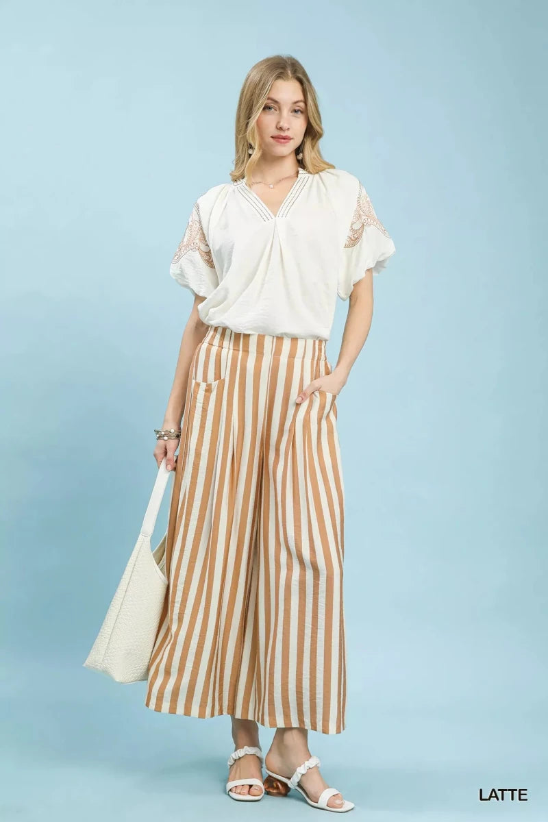Umgee Vertical Stripe Wide Leg Pants - Wow Store