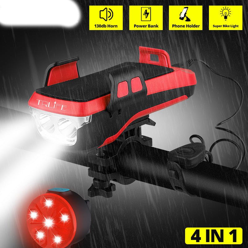 USB Rechargeable Bike Light with Phone Holder and Horn - WowStore.live