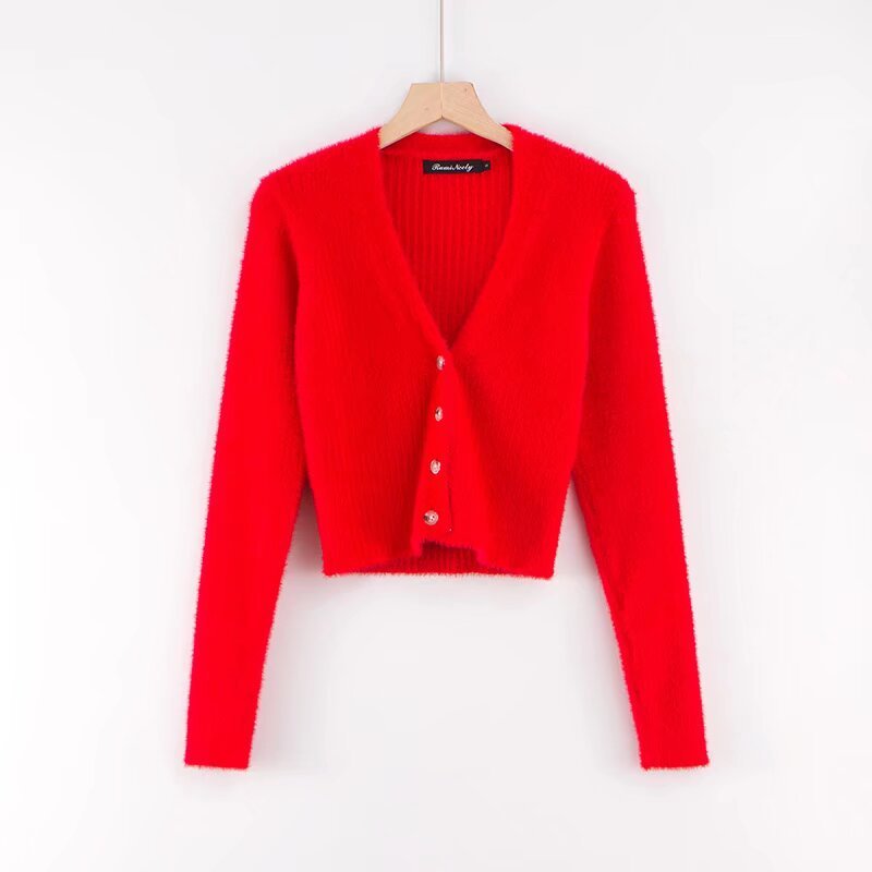 V - neck long sleeved cardigan sweater - Wow Store