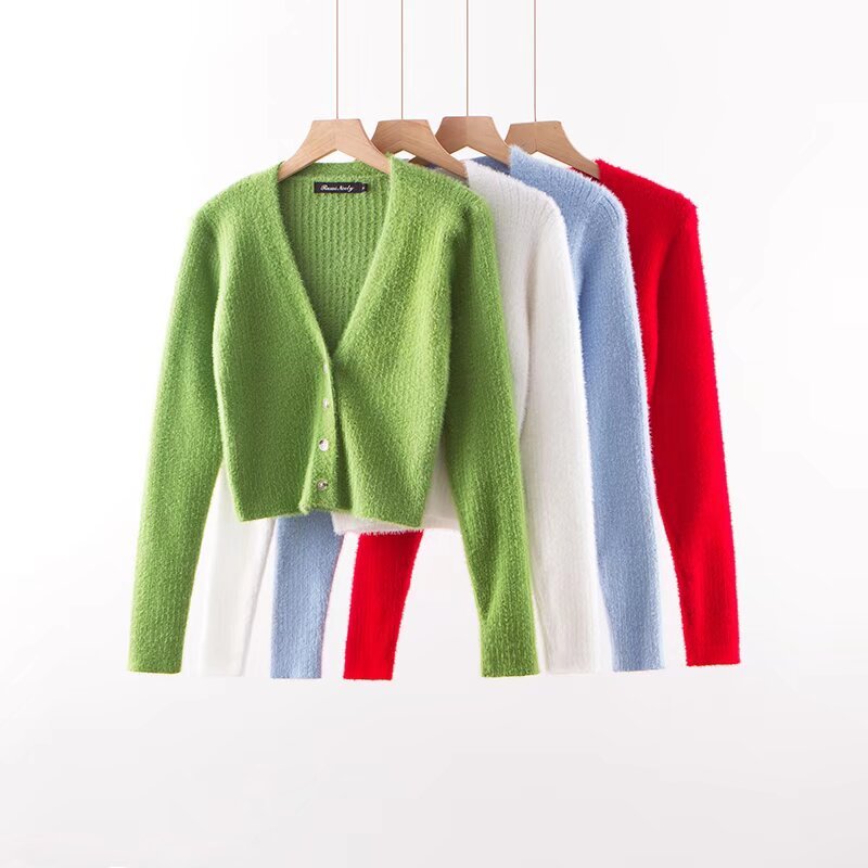 V - neck long sleeved cardigan sweater - Wow Store