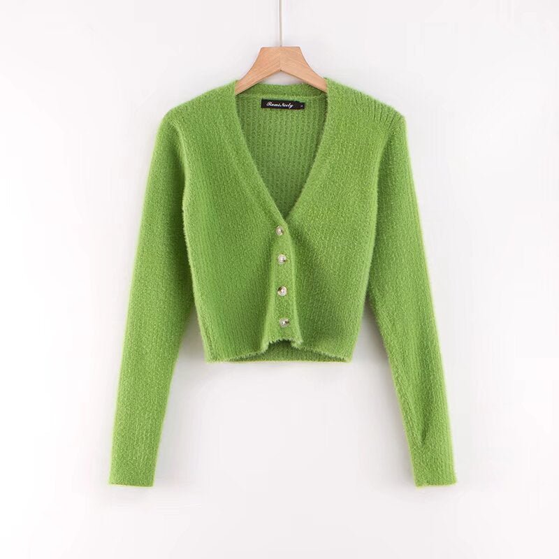 V - neck long sleeved cardigan sweater - Wow Store
