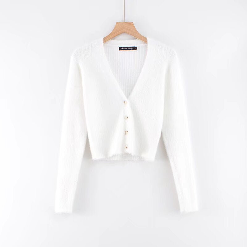 V - neck long sleeved cardigan sweater - Wow Store