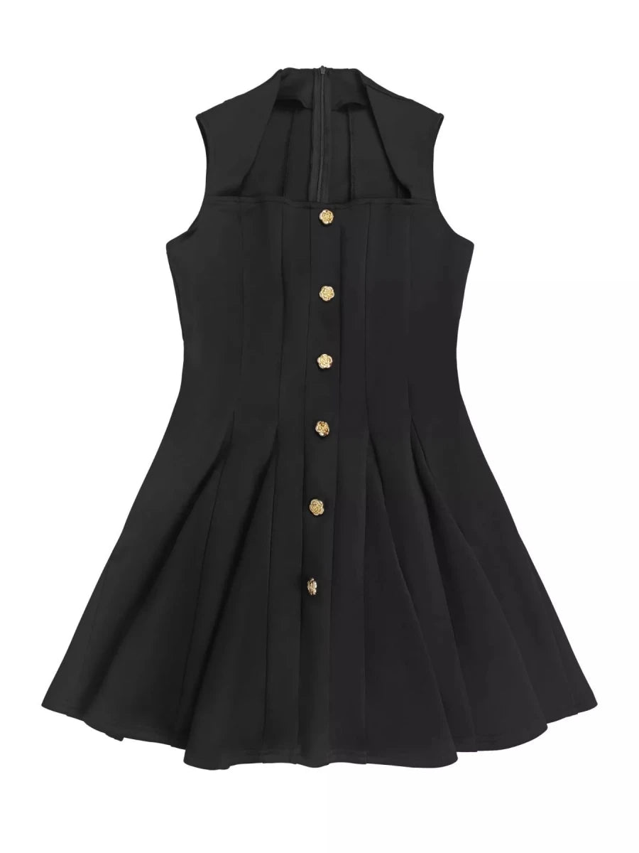 Vita Flow Decor Button Sleeveless Mini Dress - WowStore.live