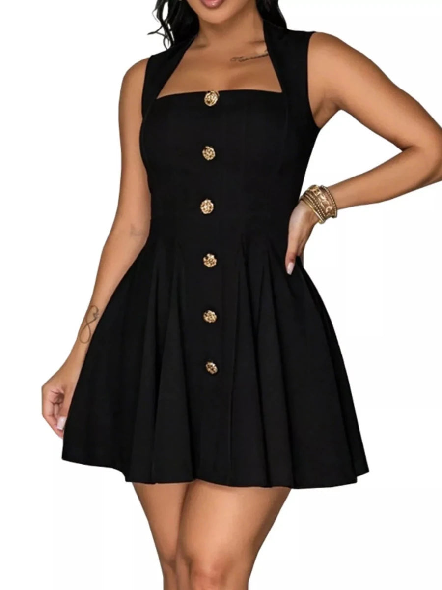 Vita Flow Decor Button Sleeveless Mini Dress - WowStore.live