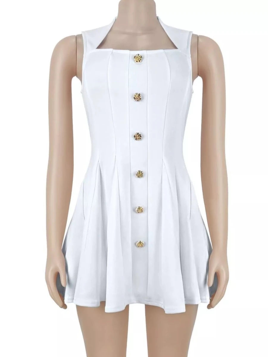 Vita Flow Decor Button Sleeveless Mini Dress - WowStore.live