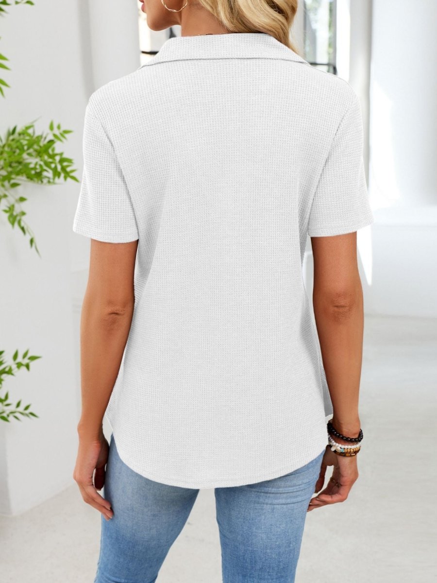 Waffle Knit Button Detail T-Shirt - Wow Store