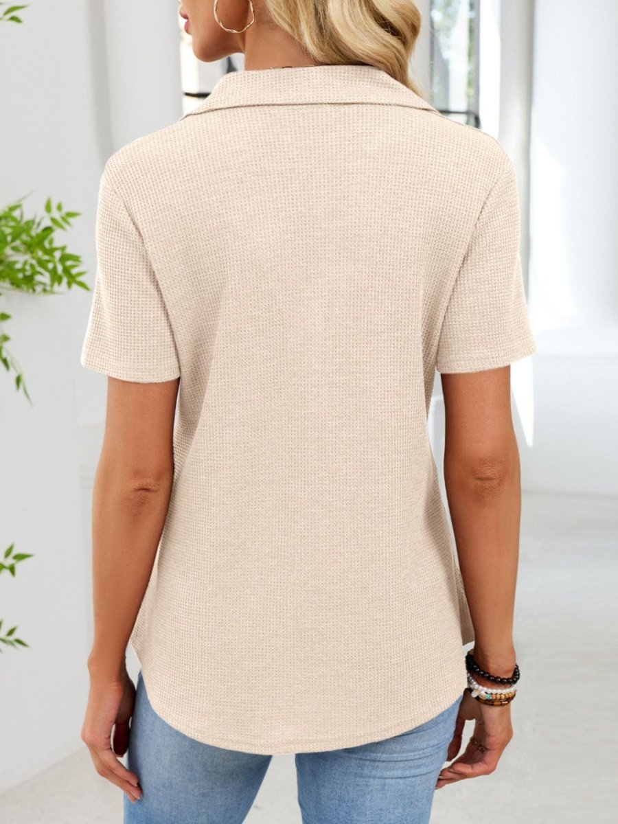Waffle Knit Button Detail T-Shirt - Wow Store