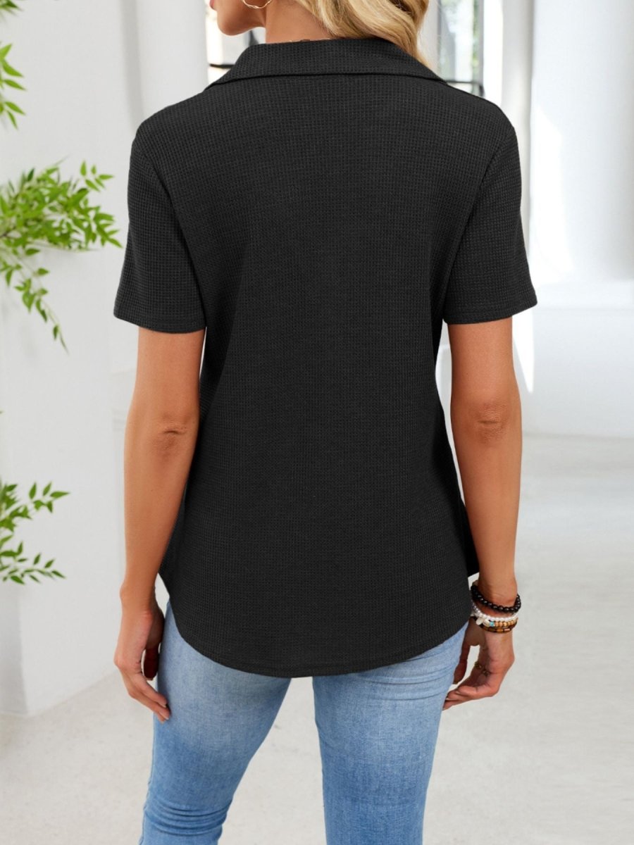Waffle Knit Button Detail T-Shirt - Wow Store