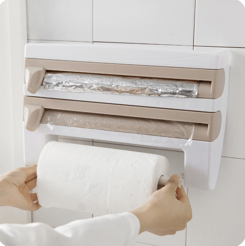 Wall-Mounted Kitchen Roll, Foil and Cling Film Holder with Shelf - WowStore.live