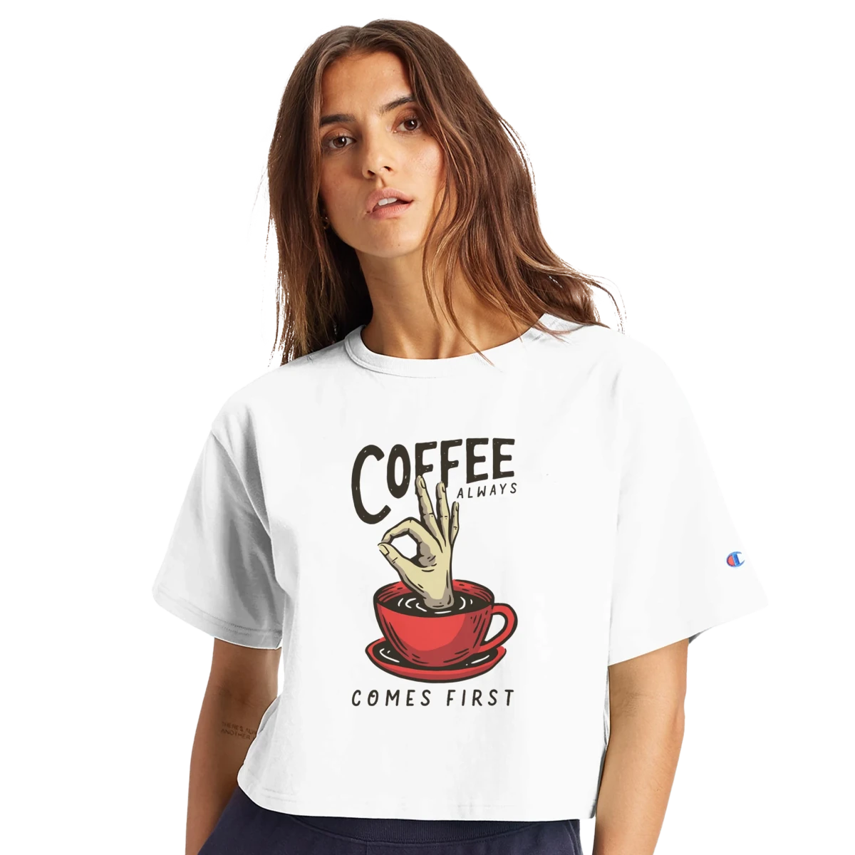 Women's Cropped Heritage Crewneck T-Shirt | Coffee, Love of Champion T453W White - Wow Store