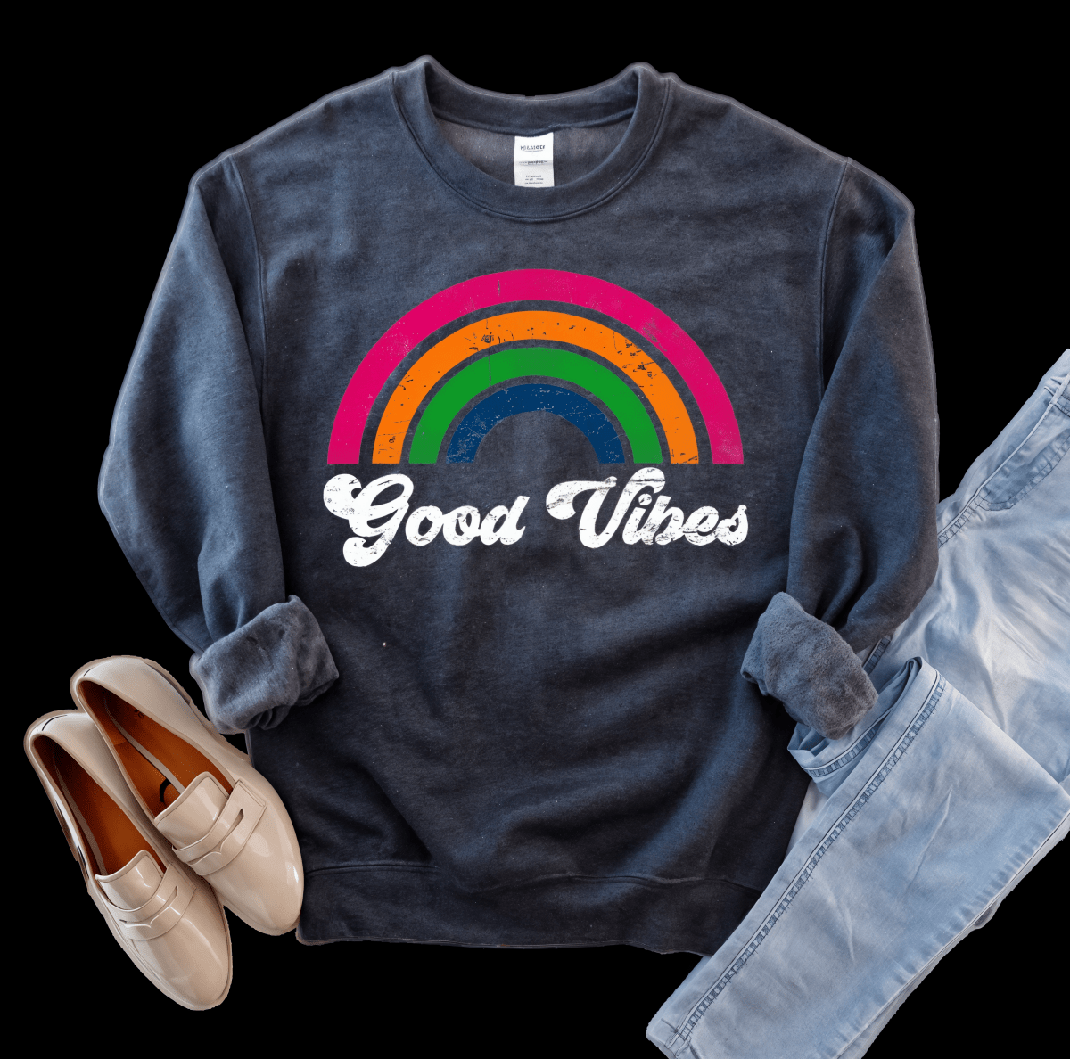 Women's Good Vibes Graphic Sweatshirt - Cotton Blend Crew Neck | WOW Store - Wow Store