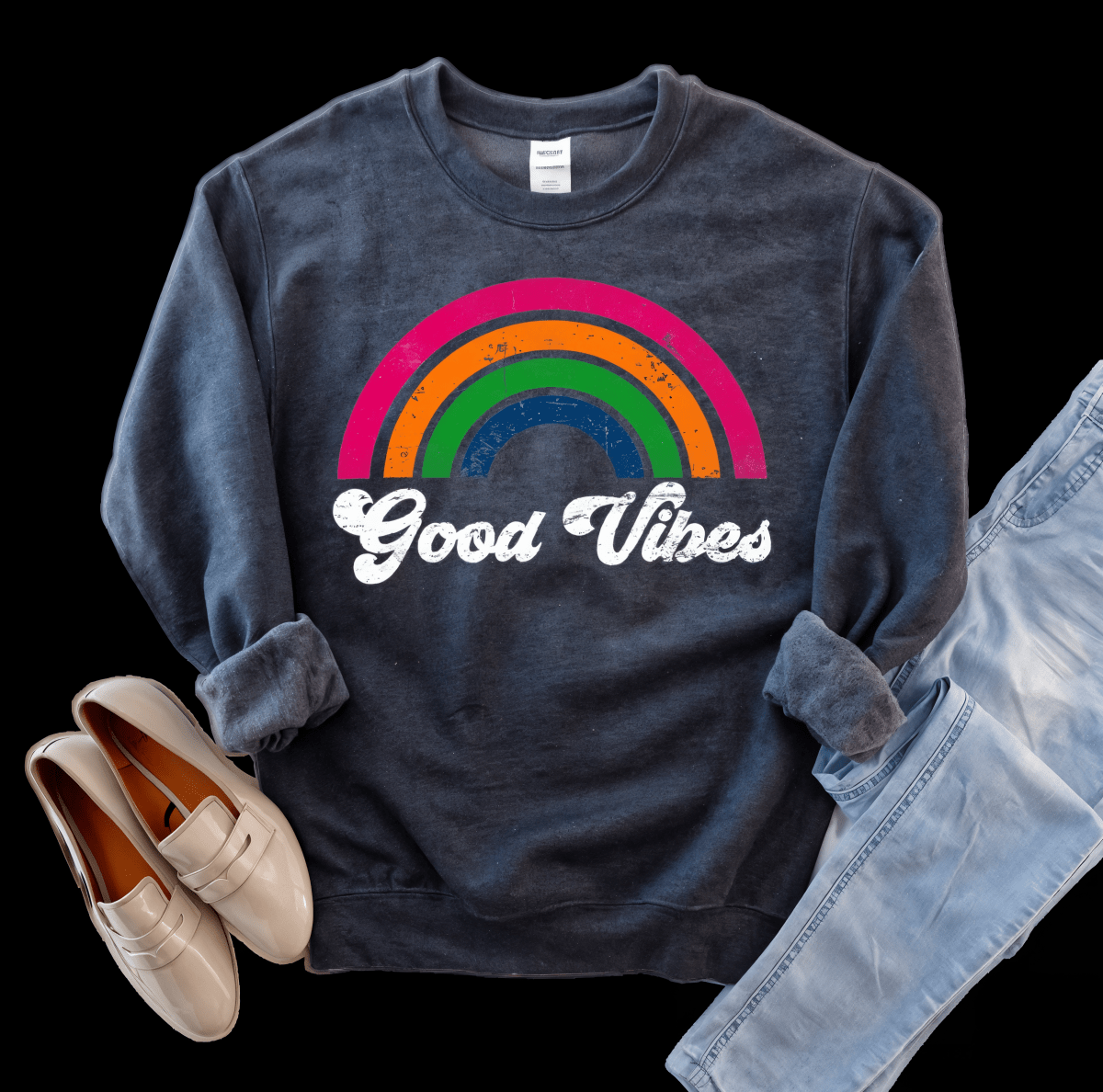 Women's Good Vibes Graphic Sweatshirt - Cotton Blend Crew Neck | WOW Store - Wow Store