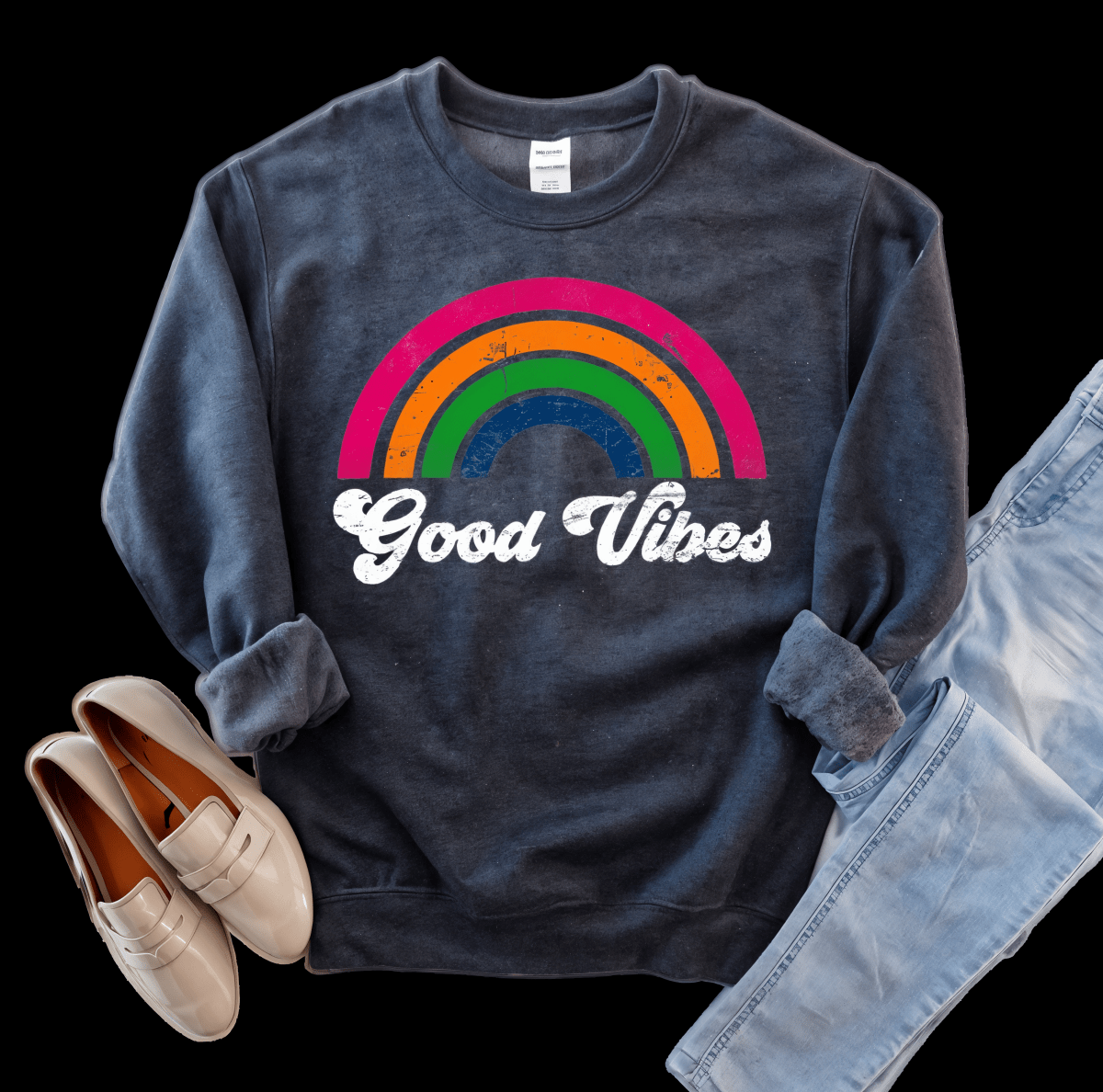 Women's Good Vibes Graphic Sweatshirt - Cotton Blend Crew Neck | WOW Store - Wow Store