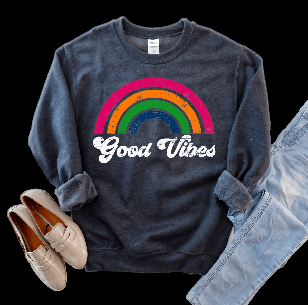 Women's Good Vibes Graphic Sweatshirt - Cotton Blend Crew Neck | WOW Store - Wow Store