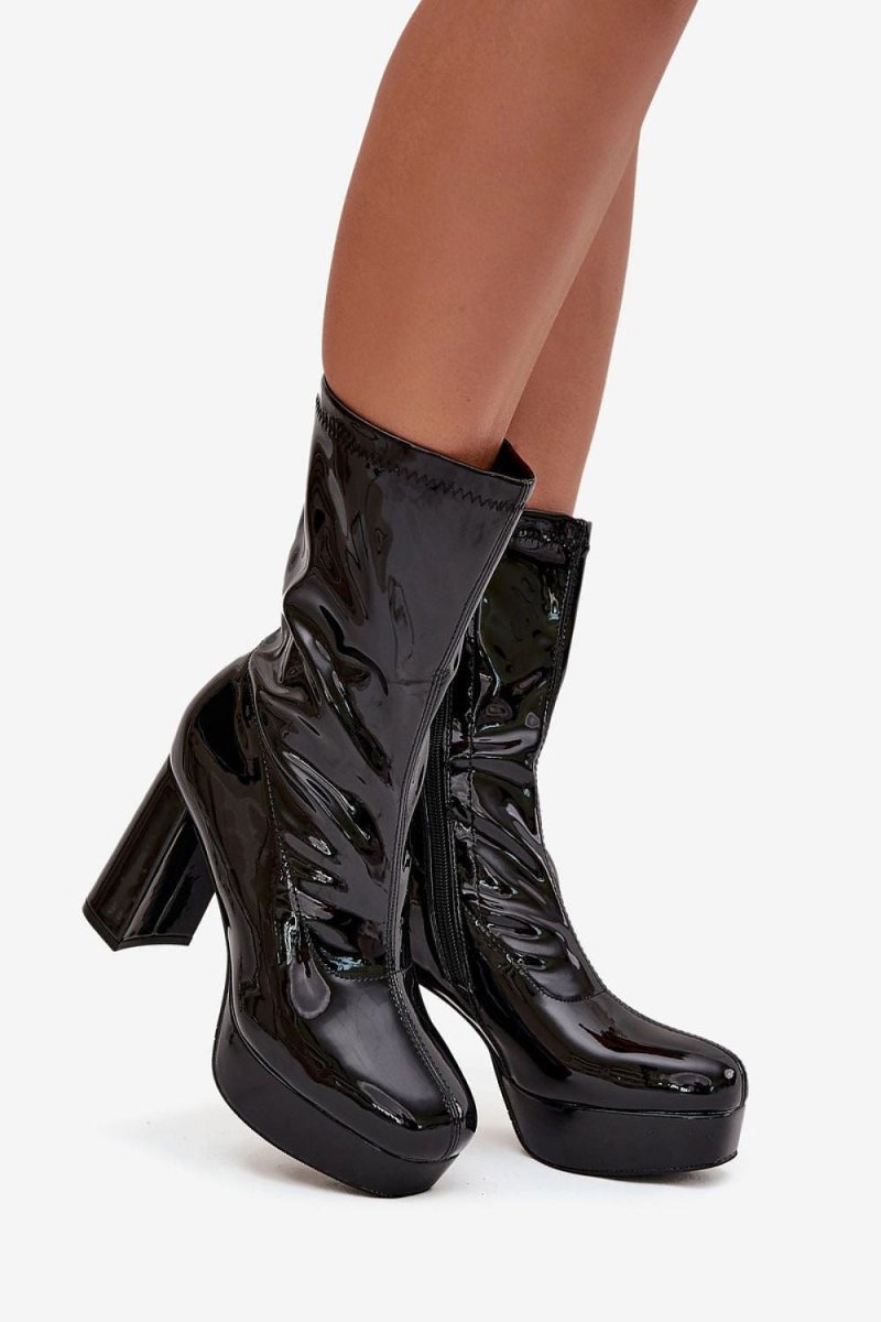 Women's Heeled Ankle Boots - Faux Leather Block Heel, Black | WOW Store - Wow Store