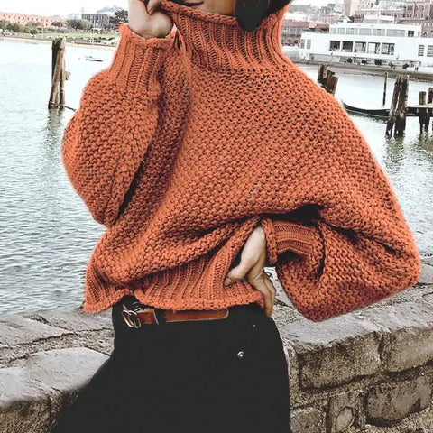 Women's Orange Turtle Neck Sweater - Wow Store - Wow Store