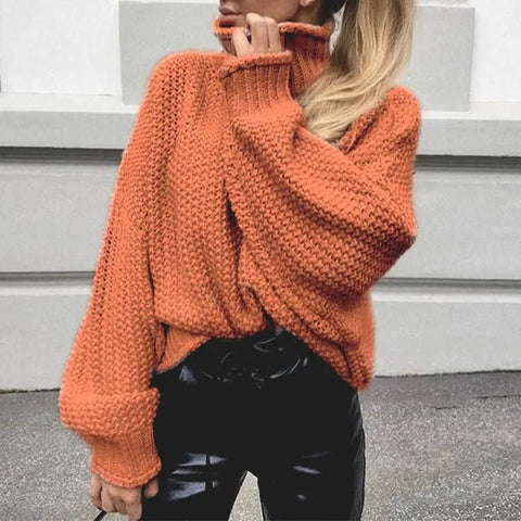 Women's Orange Turtle Neck Sweater - Wow Store - Wow Store